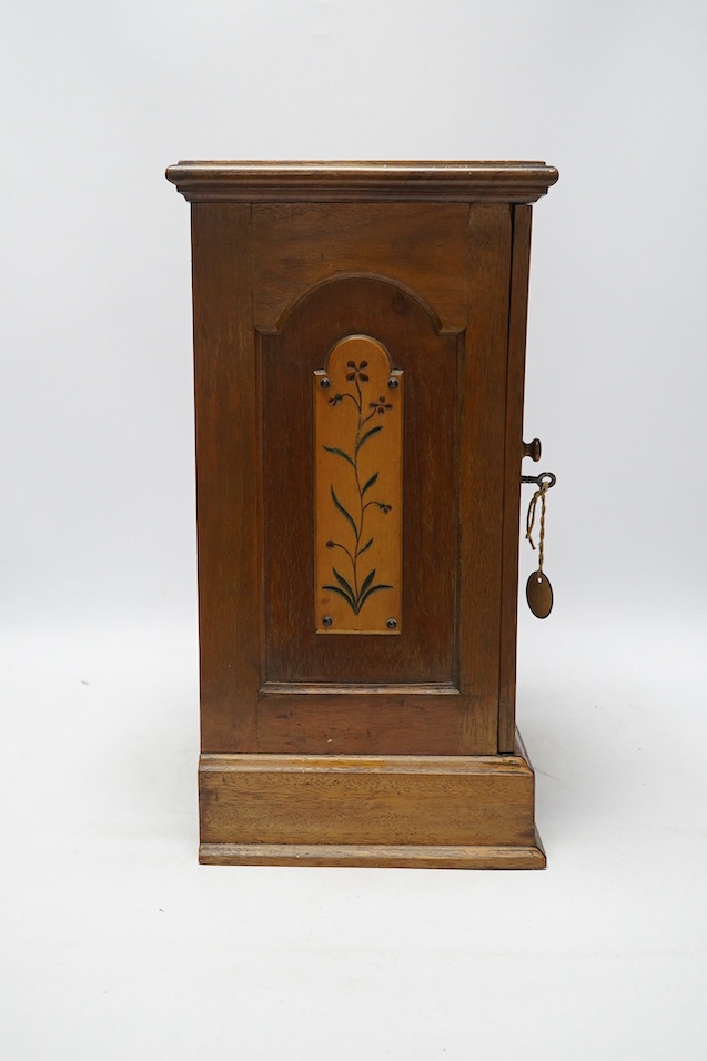 A pair of Victorian Aesthetic period oak table top cabinets, each with five drawers, 38cm high. Condition - fair to good